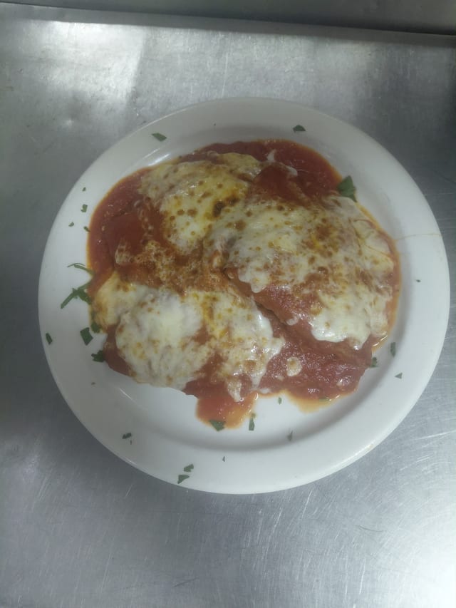 Shrimp or Veal Parmigiana Platter.