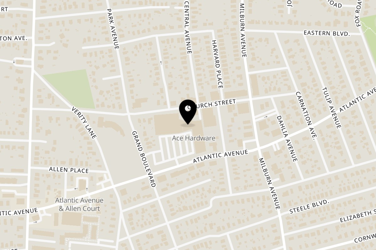 Map showing the location of Gino's Pizza on 919 Atlantic Ave in Baldwin